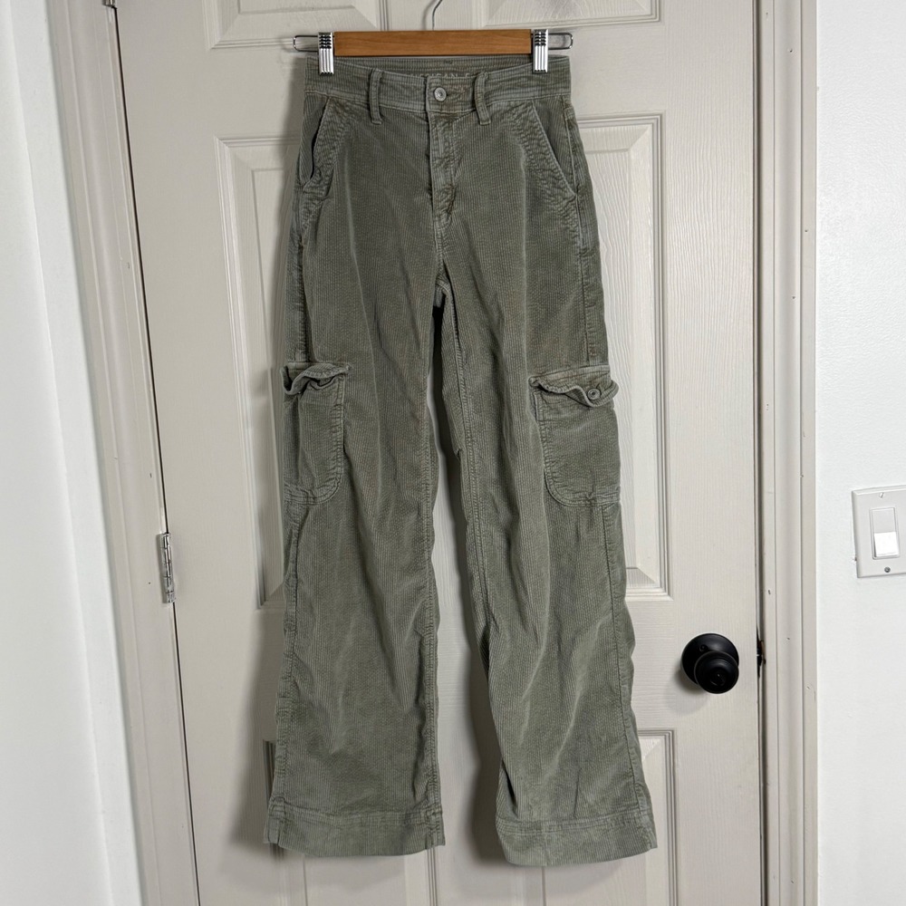 American Eagle Super High Rise Baggy Wide Leg Corduroy Pants Women 000 Retro Y2K